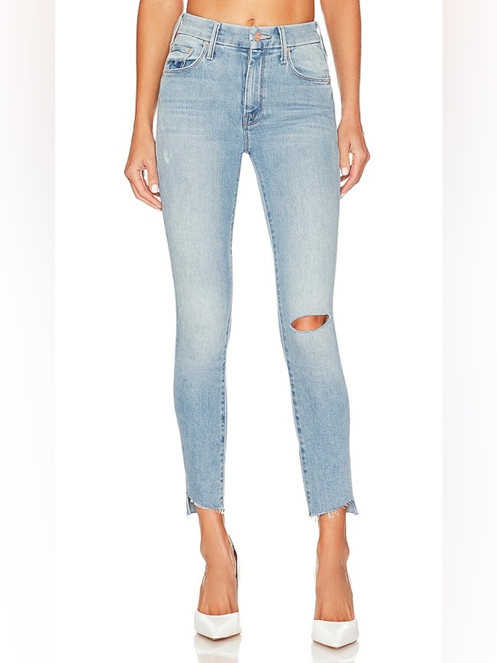 Mother the looker step ankle fray despite differences jeans